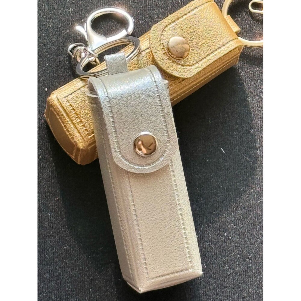 Metallic Silver Leatherette Keychain Holster Lipstick Pouch Snap Bag Charm NIP